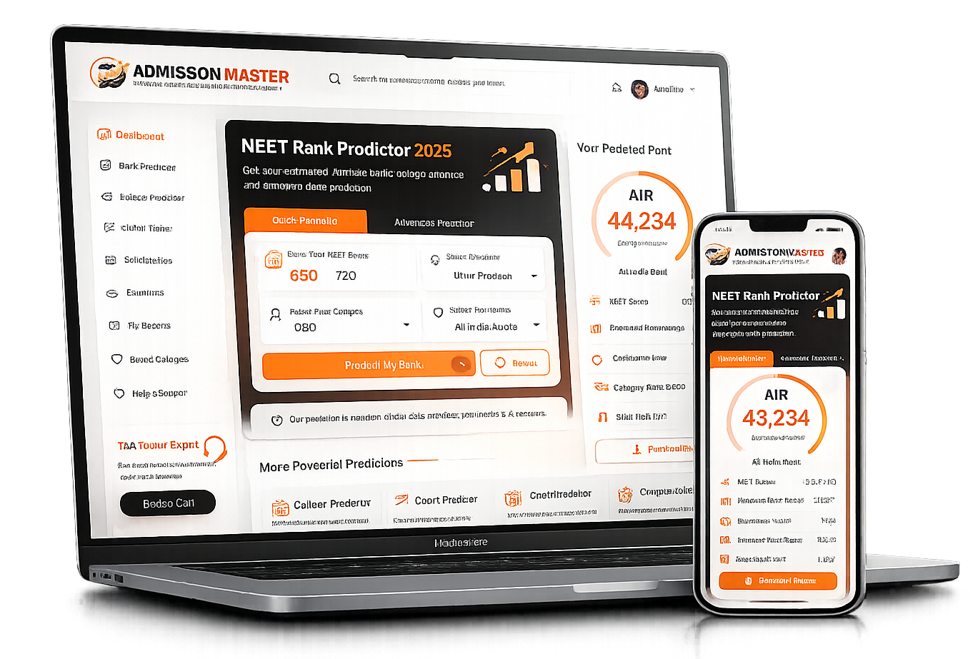 NEET Rank Predictor Dashboard Mockup